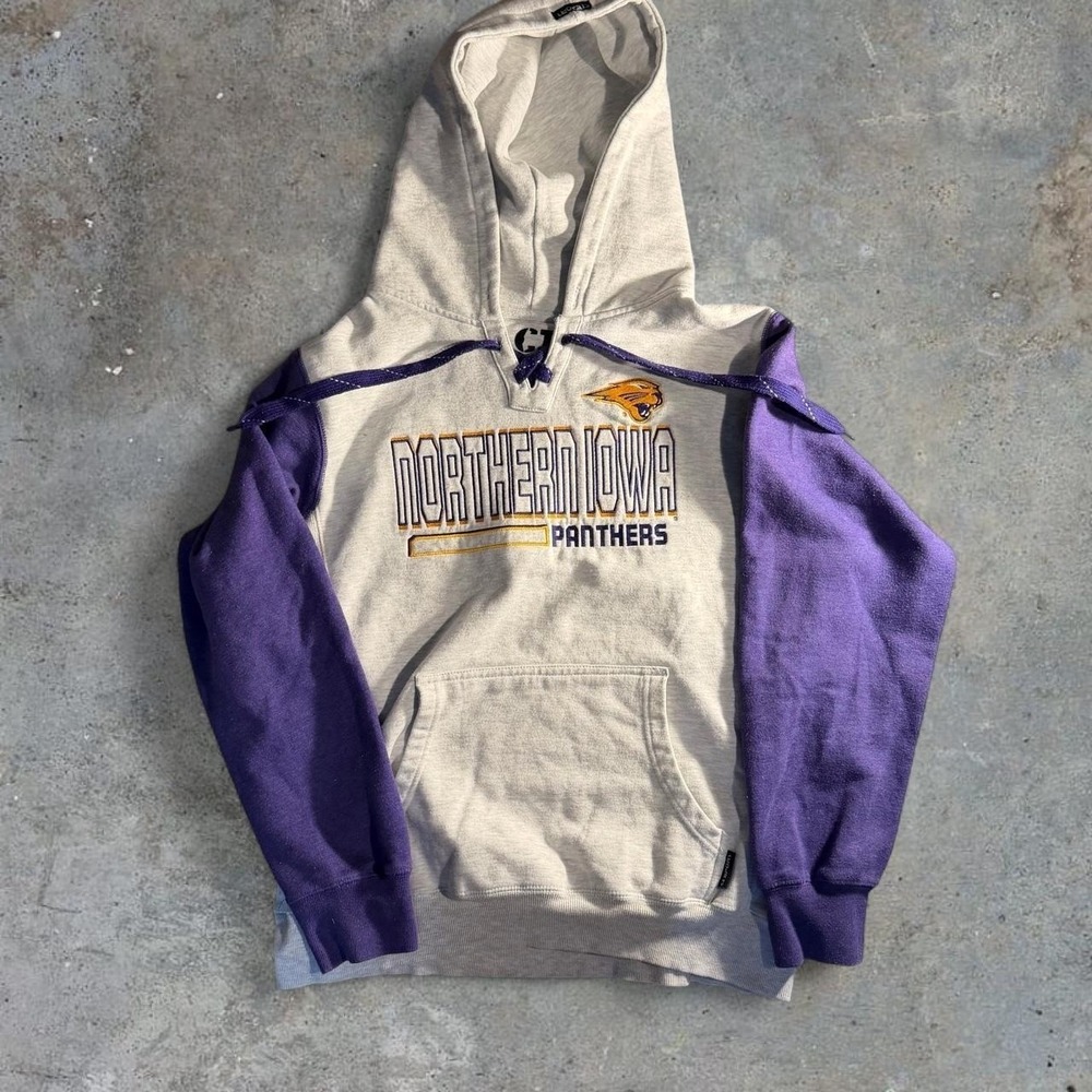 CI Sport University of Northern Iowa Panthers Colorblock Hoodie Gray Purple